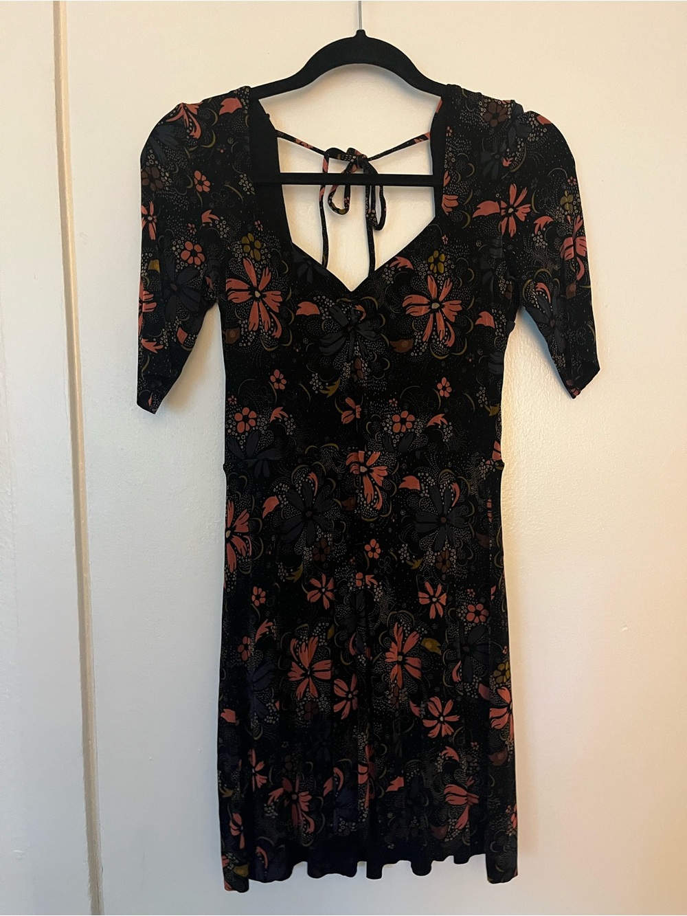 Free People Black Mini Dress with Pink and Mustard Floral